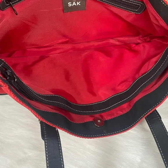 The Sak Red Black Fabric Tote Shoulder Bag Purse - Picture 10 of 14